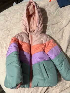 OshKosh B'gosh Girls Colorblock Puffer Jacket - Pink, Coral, Lavender, Mint